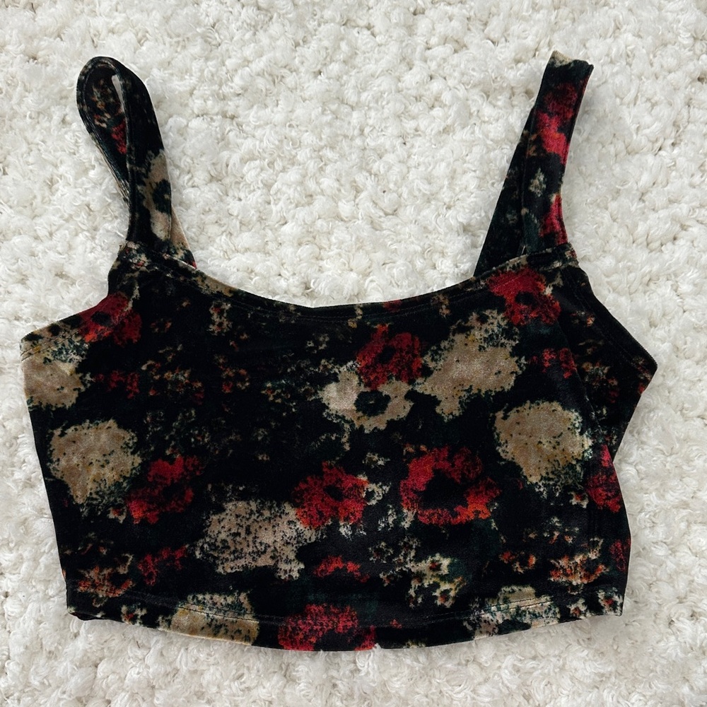 Ecote Multicolor Floral Velvet Crop Top